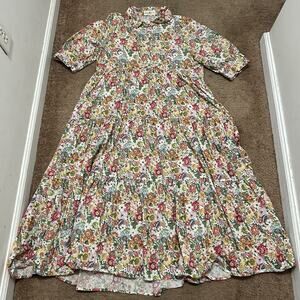 Floral Tiered Midi Dress - Pink & Green Floral